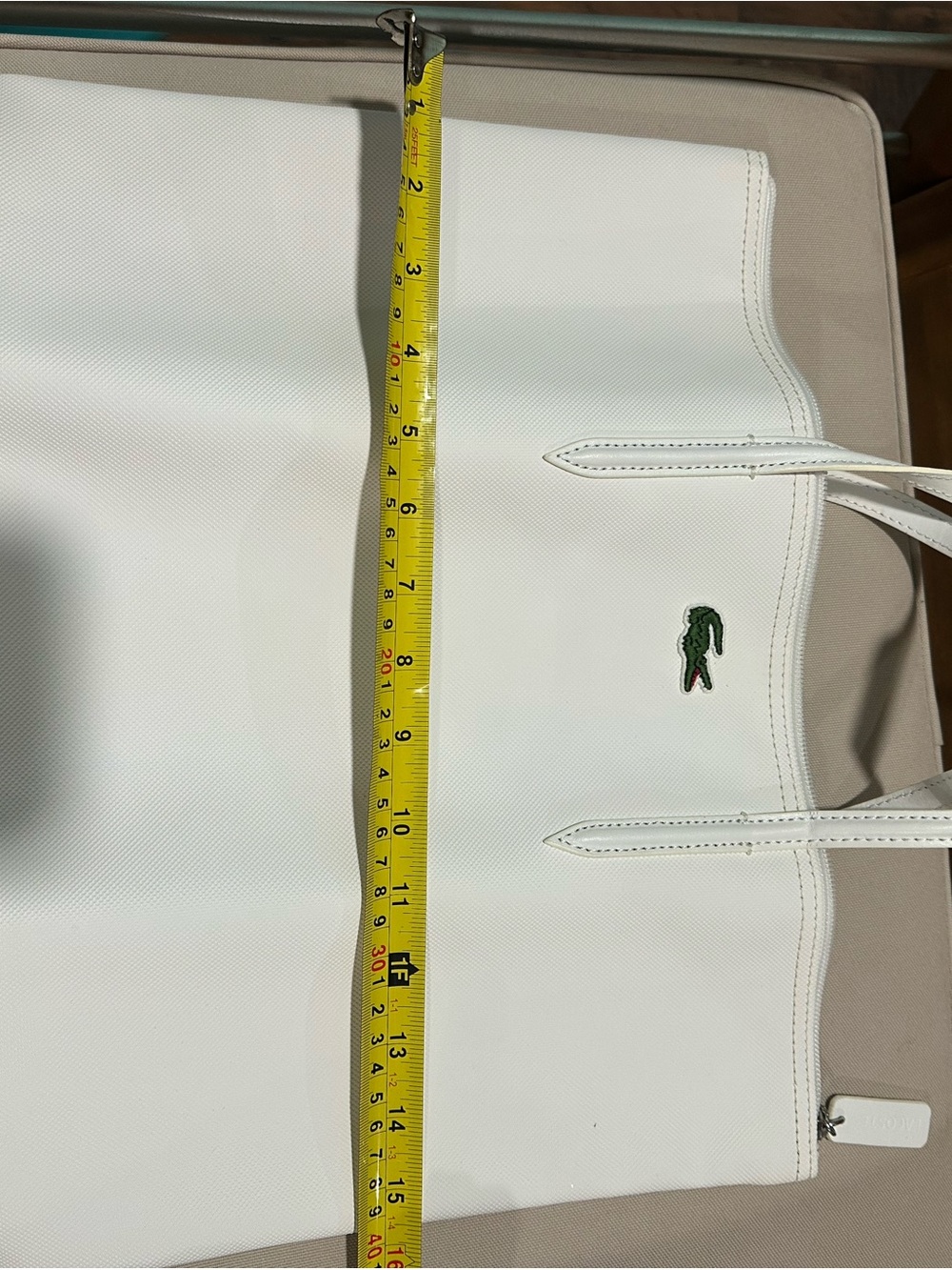 Lacoste White Tote with Green Crocodile Logo - Picture 7 of 12